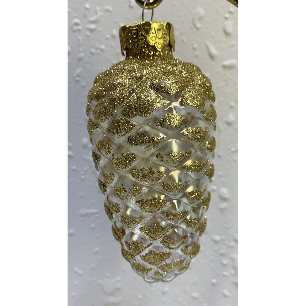 Vintage Krebs Glass Pine Cone Ornament Gold Iridescent Christmas Lot of 3